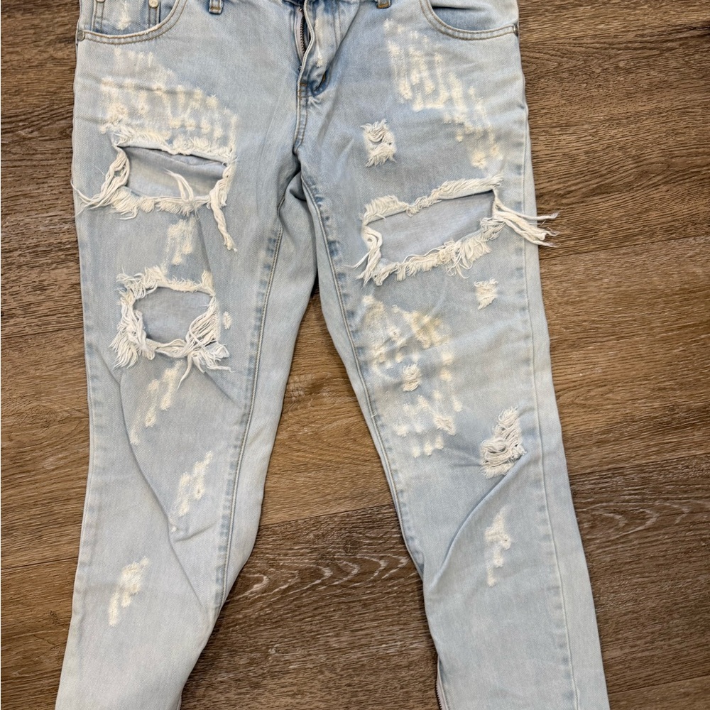 One Teaspoon Light Blue Distressed Skinny Jeans